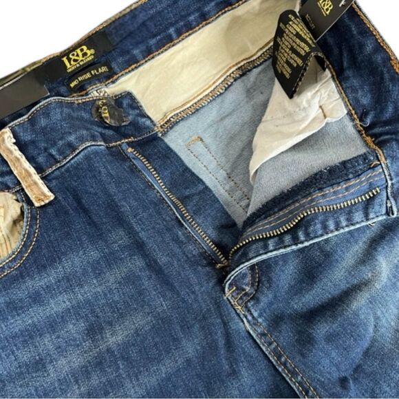 Dark Wash Flare Jeans | Aztec Print Cuffed Hem | High Rise Stretch | L&B | NWT - Picture 9 of 12